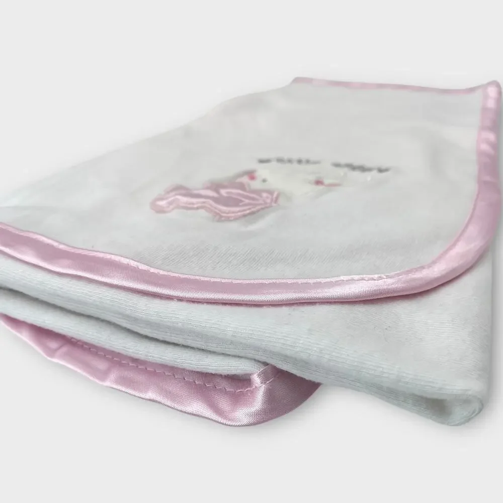 Vintage Bon Bebe Pink Satin Bunny Rabbit Little Angel 100% Cotton Baby Blanket